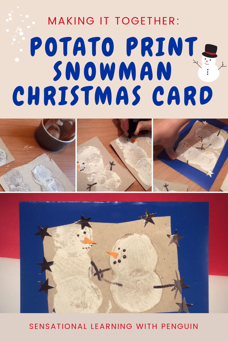 Have fun making these Potato Print Snowman Christmas Cards together, while practising motor skills like #PincerGrasp and #ScissorSkills http://sensationallearningwithpenguin.com