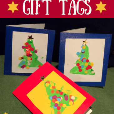 Homemade Christmas Gift Tags with Potato Print Trees. Great for Motor Skills practice, Hand Strength, Scissor Skills, Pincer Grasp etc. #KidsCrafts #ChristmasCraft sensationallearningwithpenguin.com