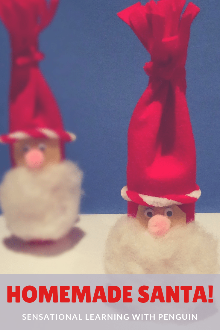 Making homemade paper roll Santa! - Sensational Learning with Penguin #adventactivities #finemotorfun #kidscrafts