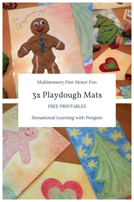 Multisensory FineMotor Fun with Playdough Mats! Free Printables! Sensational Learning with Penguin #playdoh #finemotor #kidsactivities #occupationaltherapy #sensory #multisensory #Christmas