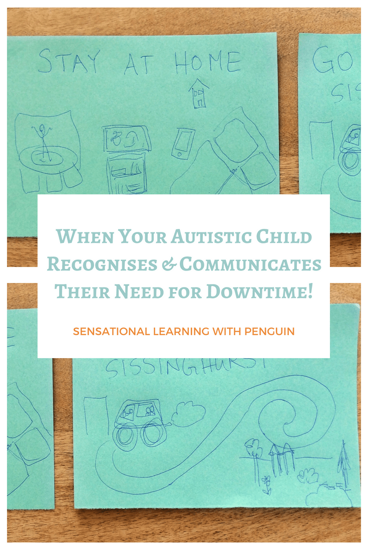 After an eventful couple of days and a night of poor sleep, we weren't sure if our Penguin would be up for another outing. So we let him choose, using some quickly improvised visual supports. - When Your Autistic Child Recognises & Communicates Their Need for Downtime! - Sensational Learning with Penguin