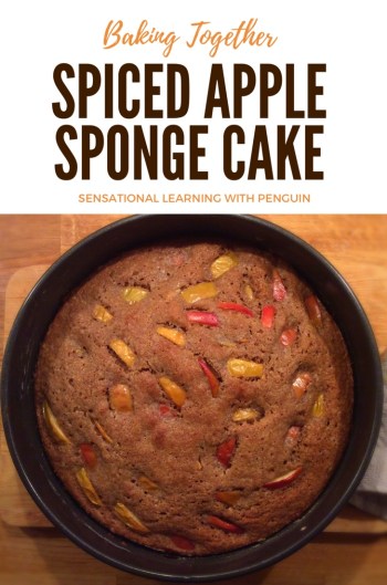 This Spiced Apple Sponge Cake is something we've enjoyed baking together several times lately. It's so nice for the colder parts of the year, in particular! #Baking is a great #multisensory #learning activity, which we do a lot of as part of our #homeschooling / #homeeducation For more, join us at http://sensationallearningwithpenguin.com