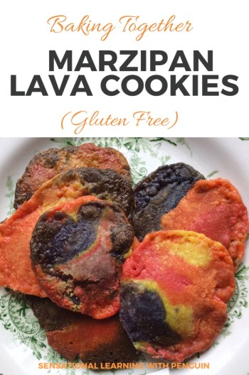 Baking Together: Colourful Marzipan Lava Cookies #homebaked #glutenfree #lifeskills sensationallearningwithpenguin.com